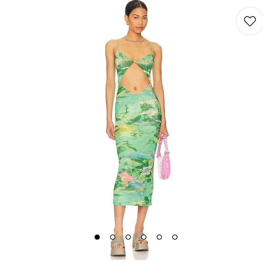 Revolve AFRM Keefa Midi Dress in Acid Green Marble NWT Size 1X